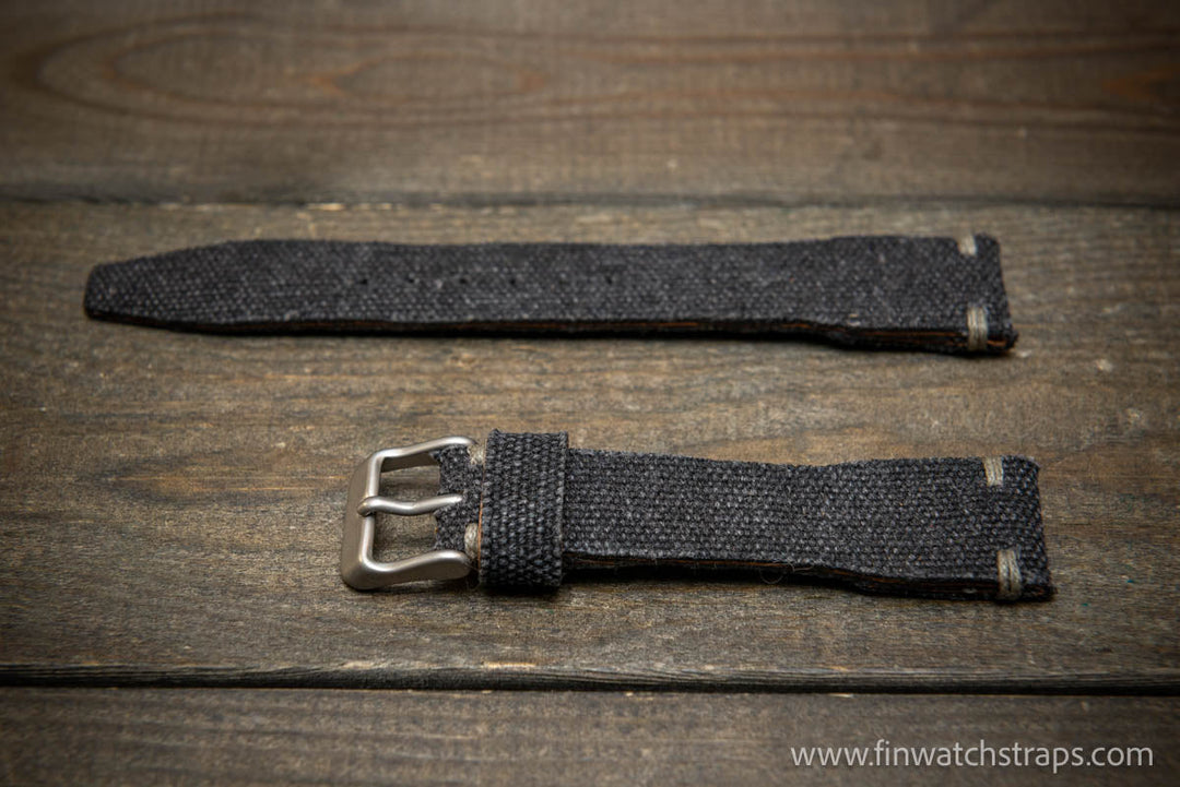 Vintage washed canvas Pilot watch strap, Aviator model, Military style tapered model 19x16mm, 20x16mm, 21x18mm, 22x18mm, 23x20mm, 24x20mm. Full customisation options. - finwatchstraps