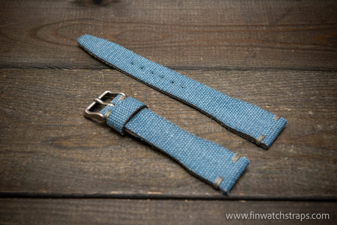 Vintage washed canvas Pilot watch strap, Aviator model, Military style tapered model 19x16mm, 20x16mm, 21x18mm, 22x18mm, 23x20mm, 24x20mm. Full customisation options. - finwatchstraps