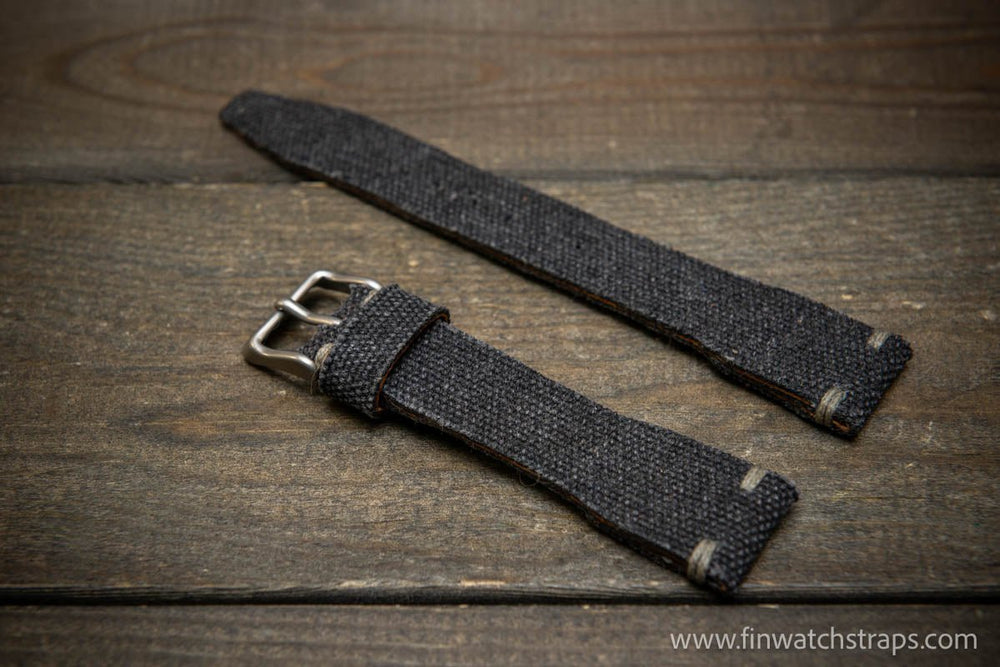 Vintage washed canvas Pilot watch strap, Aviator model, Military style tapered model 19x16mm, 20x16mm, 21x18mm, 22x18mm, 23x20mm, 24x20mm. Full customisation options. - finwatchstraps