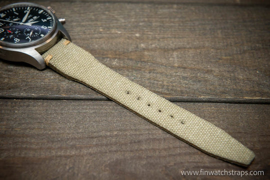 Vintage washed canvas Pilot watch strap, Aviator model, Military style tapered model 19x16mm, 20x16mm, 21x18mm, 22x18mm, 23x20mm, 24x20mm. Full customisation options. - finwatchstraps