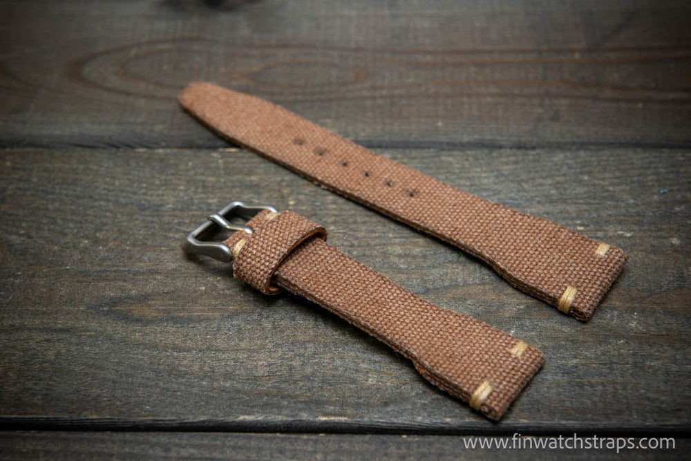 Vintage washed canvas Pilot watch strap, Aviator model, Military style tapered model 19x16mm, 20x16mm, 21x18mm, 22x18mm, 23x20mm, 24x20mm. Full customisation options. - finwatchstraps