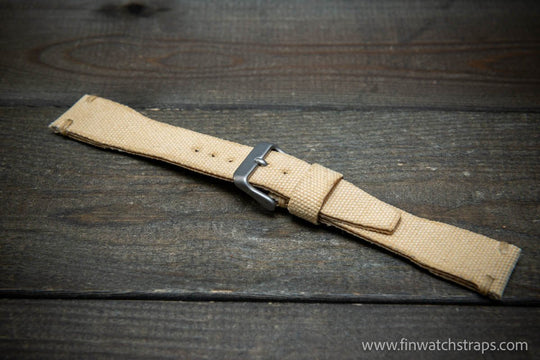 Vintage washed canvas Pilot watch strap, Aviator model, Military style tapered model 19x16mm, 20x16mm, 21x18mm, 22x18mm, 23x20mm, 24x20mm. Full customisation options. - finwatchstraps