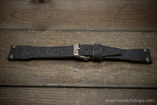 Vintage washed canvas Pilot watch strap, Aviator model, Military style tapered model 19x16mm, 20x16mm, 21x18mm, 22x18mm, 23x20mm, 24x20mm. Full customisation options. - finwatchstraps