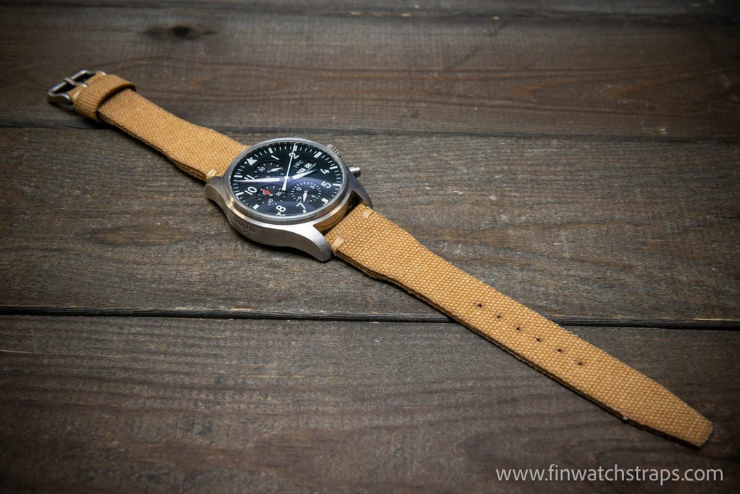 Vintage washed canvas Pilot watch strap, Aviator model, Military style tapered model 19x16mm, 20x16mm, 21x18mm, 22x18mm, 23x20mm, 24x20mm. Full customisation options. - finwatchstraps