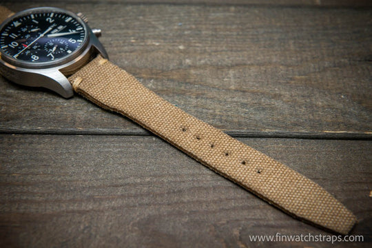 Vintage washed canvas Pilot watch strap, Aviator model, Military style tapered model 19x16mm, 20x16mm, 21x18mm, 22x18mm, 23x20mm, 24x20mm. Full customisation options. - finwatchstraps
