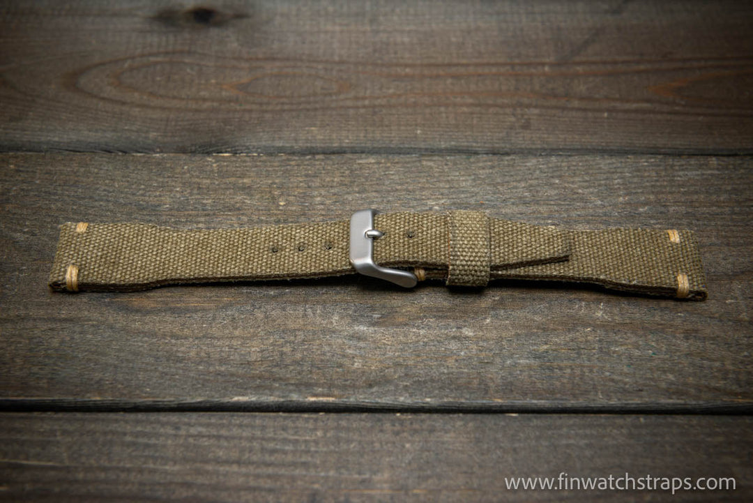 Vintage washed canvas Pilot watch strap, Aviator model, Military style tapered model 19x16mm, 20x16mm, 21x18mm, 22x18mm, 23x20mm, 24x20mm. Full customisation options. - finwatchstraps