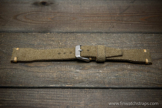 Vintage washed canvas Pilot watch strap, Aviator model, Military style tapered model 19x16mm, 20x16mm, 21x18mm, 22x18mm, 23x20mm, 24x20mm. Full customisation options. - finwatchstraps