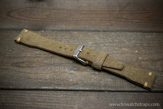 Vintage washed canvas Pilot watch strap, Aviator model, Military style tapered model 19x16mm, 20x16mm, 21x18mm, 22x18mm, 23x20mm, 24x20mm. Full customisation options. - finwatchstraps