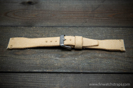 Vintage washed canvas Pilot watch strap, Aviator model, Military style tapered model 19x16mm, 20x16mm, 21x18mm, 22x18mm, 23x20mm, 24x20mm. Full customisation options. - finwatchstraps