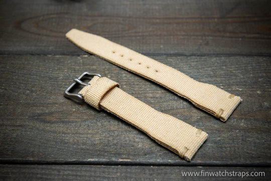 Vintage washed canvas Pilot watch strap, Aviator model, Military style tapered model 19x16mm, 20x16mm, 21x18mm, 22x18mm, 23x20mm, 24x20mm. Full customisation options. - finwatchstraps