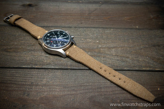 Vintage washed canvas Pilot watch strap, Aviator model, Military style tapered model 19x16mm, 20x16mm, 21x18mm, 22x18mm, 23x20mm, 24x20mm. Full customisation options. - finwatchstraps
