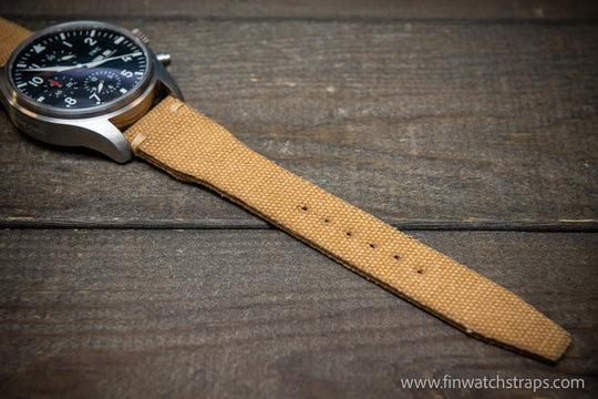 Vintage washed canvas Pilot watch strap, Aviator model, Military style tapered model 19x16mm, 20x16mm, 21x18mm, 22x18mm, 23x20mm, 24x20mm. Full customisation options. - finwatchstraps