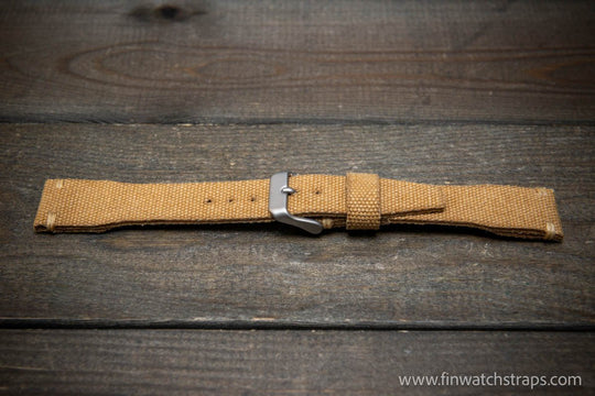 Vintage washed canvas Pilot watch strap, Aviator model, Military style tapered model 19x16mm, 20x16mm, 21x18mm, 22x18mm, 23x20mm, 24x20mm. Full customisation options. - finwatchstraps