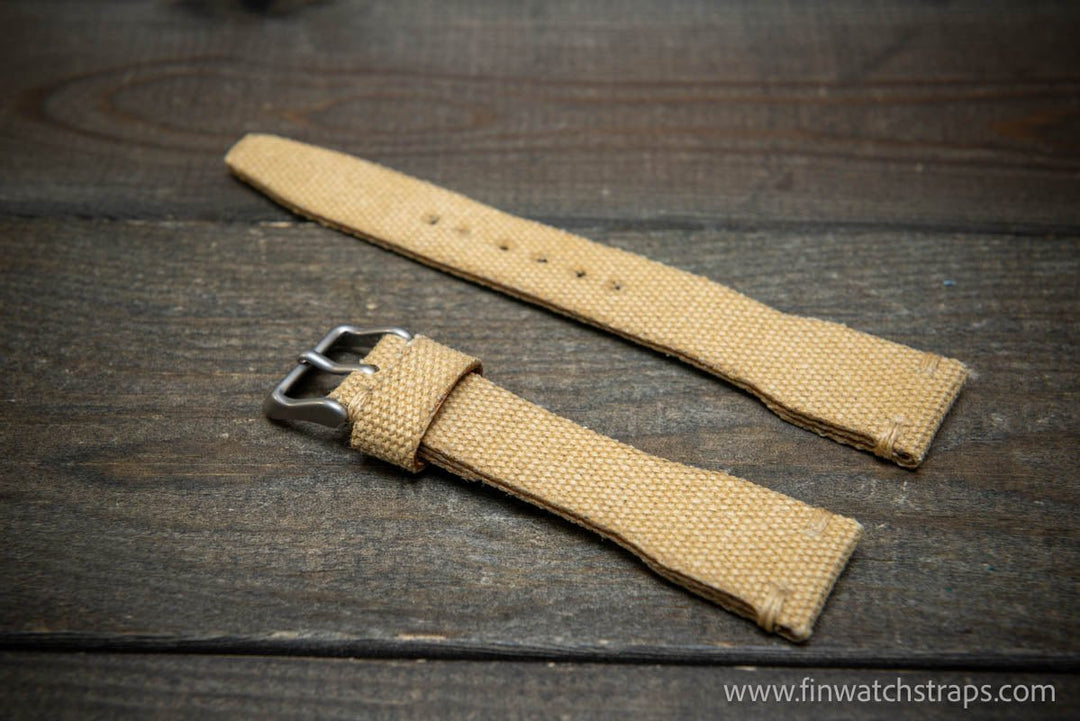 Vintage washed canvas Pilot watch strap, Aviator model, Military style tapered model 19x16mm, 20x16mm, 21x18mm, 22x18mm, 23x20mm, 24x20mm. Full customisation options. - finwatchstraps