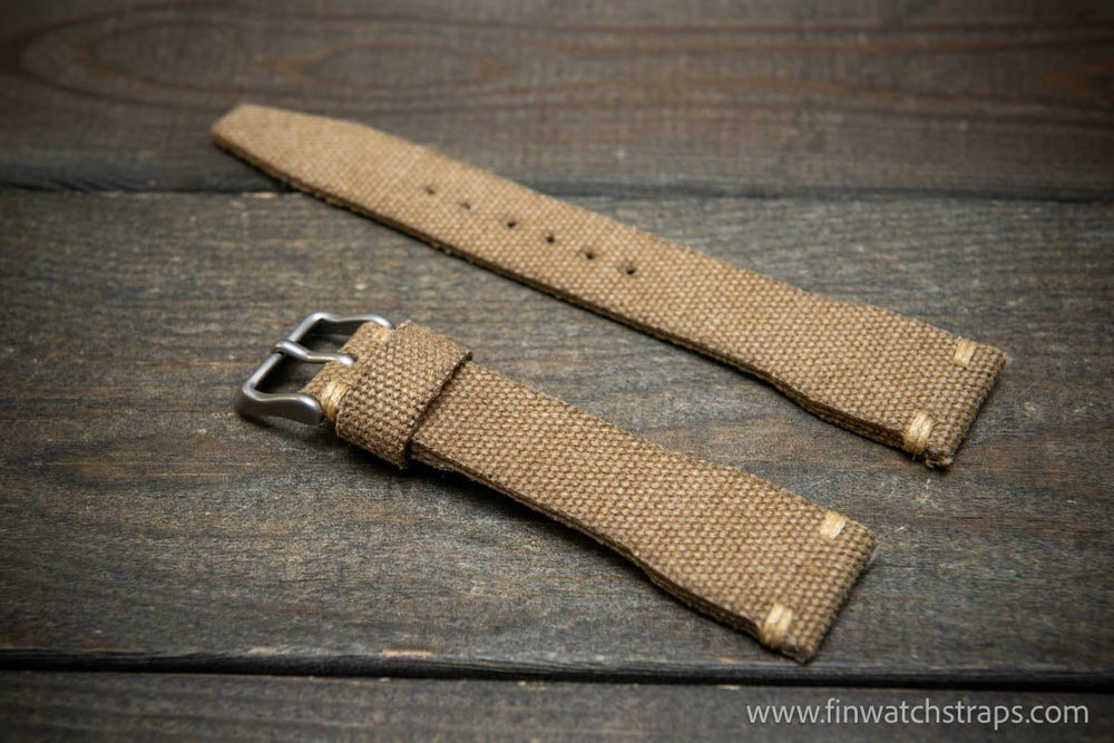 Vintage washed canvas Pilot watch strap, Aviator model, Military style tapered model 19x16mm, 20x16mm, 21x18mm, 22x18mm, 23x20mm, 24x20mm. Full customisation options. - finwatchstraps