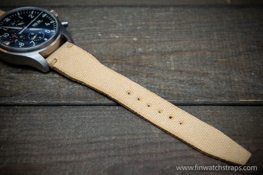 Vintage washed canvas Pilot watch strap, Aviator model, Military style tapered model 19x16mm, 20x16mm, 21x18mm, 22x18mm, 23x20mm, 24x20mm. Full customisation options. - finwatchstraps