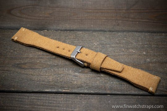 Vintage washed canvas Pilot watch strap, Aviator model, Military style tapered model 19x16mm, 20x16mm, 21x18mm, 22x18mm, 23x20mm, 24x20mm. Full customisation options. - finwatchstraps