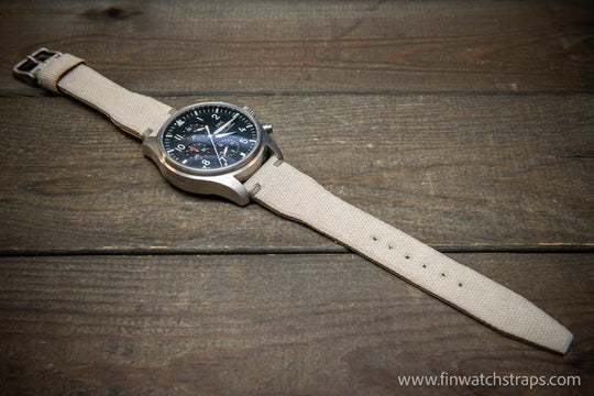 Vintage washed canvas Pilot watch strap, Aviator model, Military style tapered model 19x16mm, 20x16mm, 21x18mm, 22x18mm, 23x20mm, 24x20mm. Full customisation options. - finwatchstraps