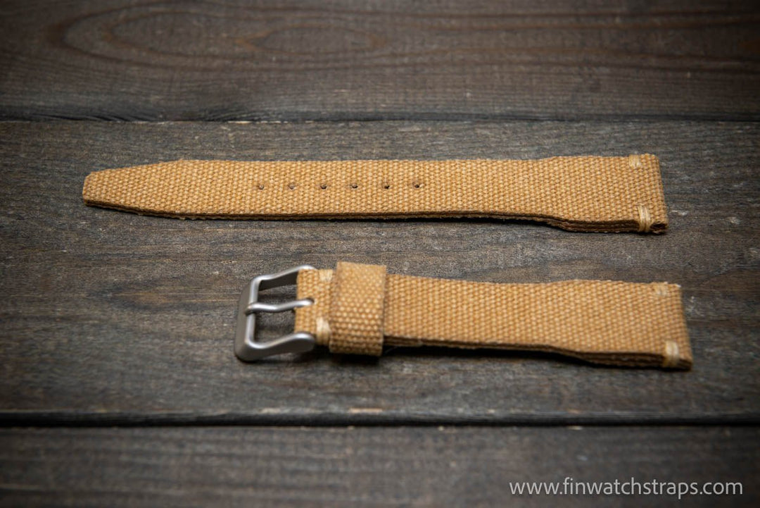 Vintage washed canvas Pilot watch strap, Aviator model, Military style tapered model 19x16mm, 20x16mm, 21x18mm, 22x18mm, 23x20mm, 24x20mm. Full customisation options. - finwatchstraps