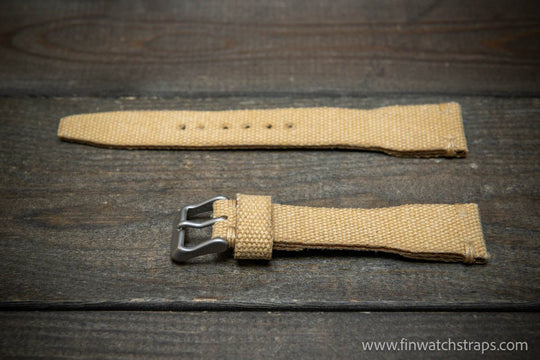 Vintage washed canvas Pilot watch strap, Aviator model, Military style tapered model 19x16mm, 20x16mm, 21x18mm, 22x18mm, 23x20mm, 24x20mm. Full customisation options. - finwatchstraps