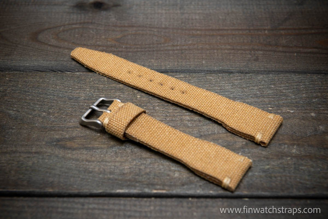 Vintage washed canvas Pilot watch strap, Aviator model, Military style tapered model 19x16mm, 20x16mm, 21x18mm, 22x18mm, 23x20mm, 24x20mm. Full customisation options. - finwatchstraps