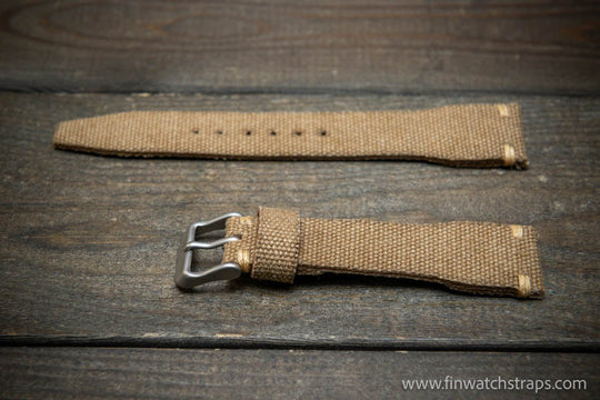 Vintage washed canvas Pilot watch strap, Aviator model, Military style tapered model 19x16mm, 20x16mm, 21x18mm, 22x18mm, 23x20mm, 24x20mm. Full customisation options. - finwatchstraps
