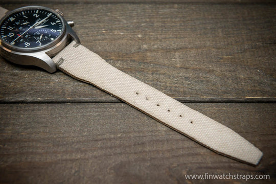 Vintage washed canvas Pilot watch strap, Aviator model, Military style tapered model 19x16mm, 20x16mm, 21x18mm, 22x18mm, 23x20mm, 24x20mm. Full customisation options. - finwatchstraps