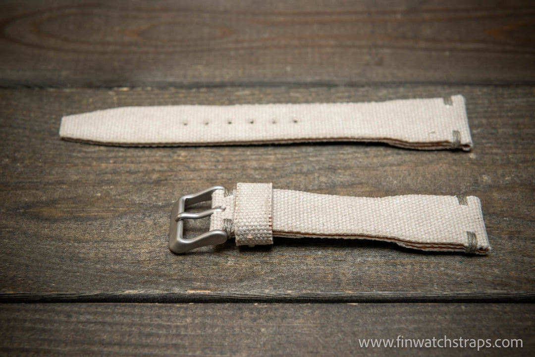 Vintage washed canvas Pilot watch strap, Aviator model, Military style tapered model 19x16mm, 20x16mm, 21x18mm, 22x18mm, 23x20mm, 24x20mm. Full customisation options. - finwatchstraps