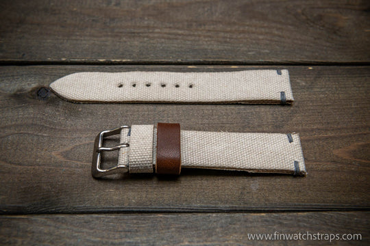 Vintage washed canvas watch strap, handmade to order, full customisation options.