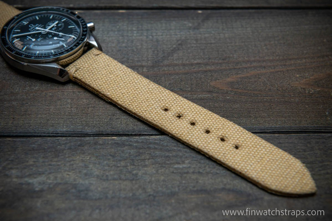 Vintage washed canvas watch strap, handmade to order, full customisation options