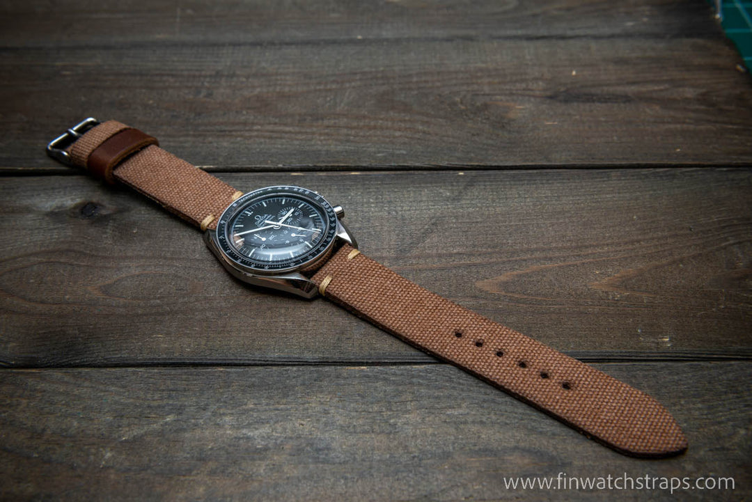 Vintage washed canvas watch strap, handmade to order, full customisation options.