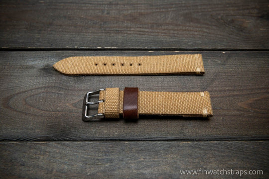 Vintage washed canvas watch strap, handmade to order, full customisation options.