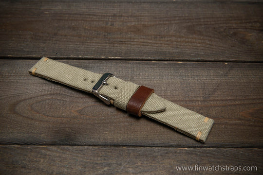 Vintage washed canvas watch strap, handmade to order, full customisation options.