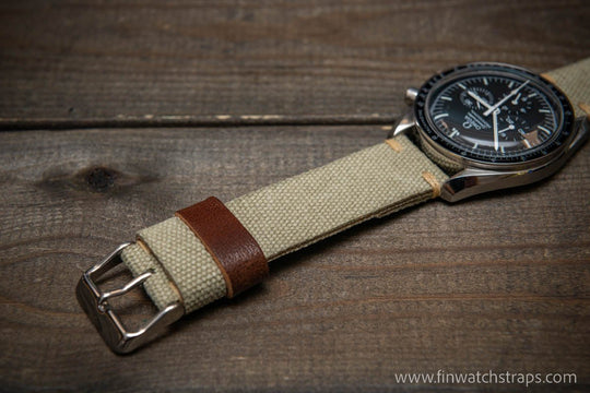 Vintage washed canvas watch strap, handmade to order, full customisation options.