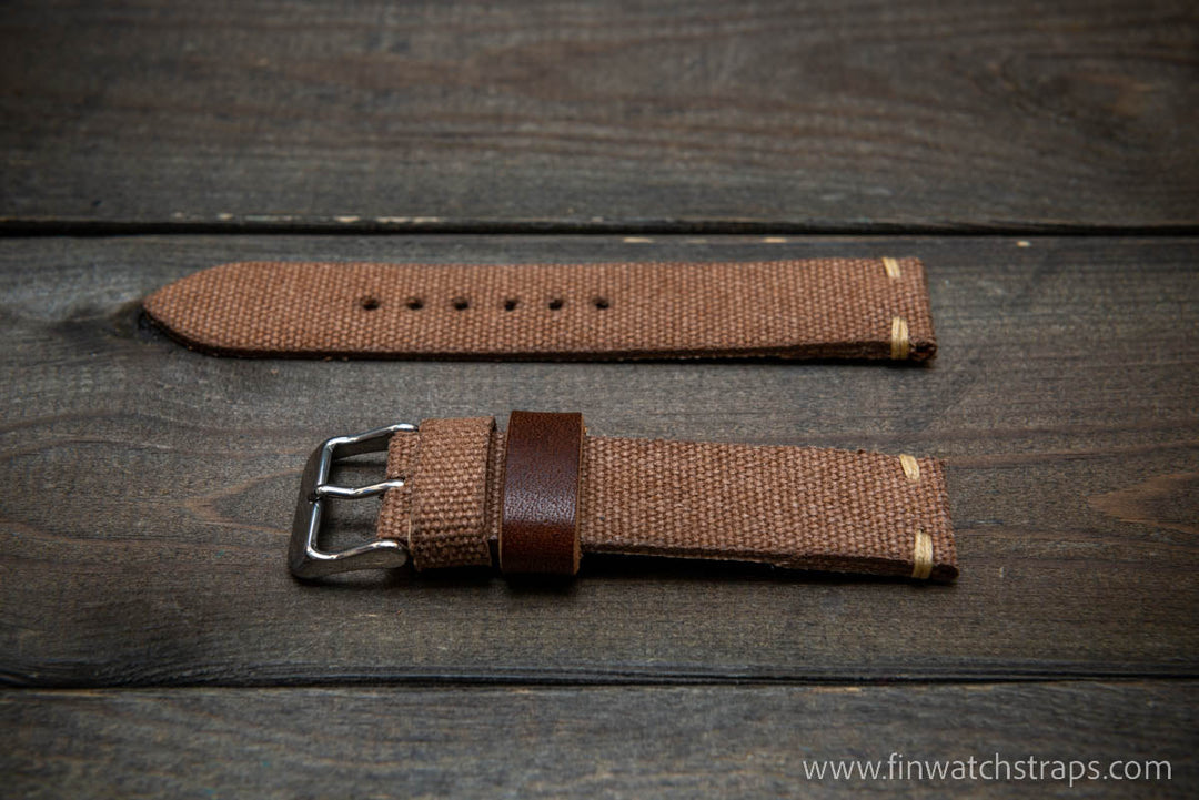 Vintage washed canvas watch strap, handmade to order, full customisation options.