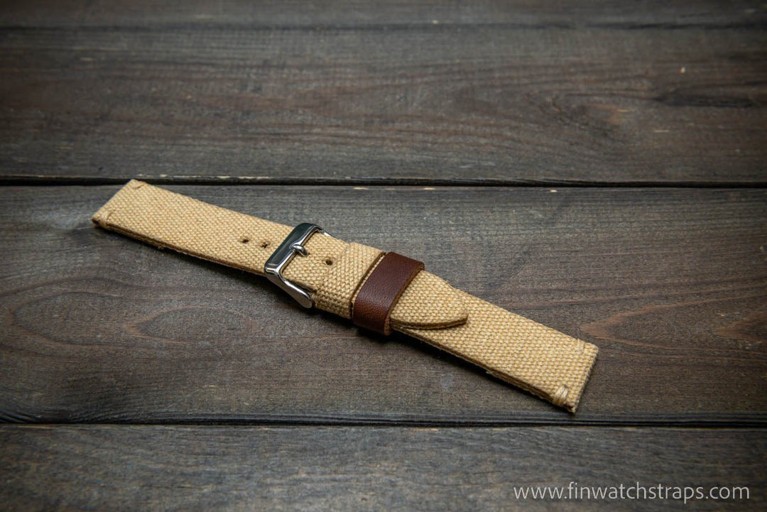 Vintage washed canvas watch strap, handmade to order, full customisation options