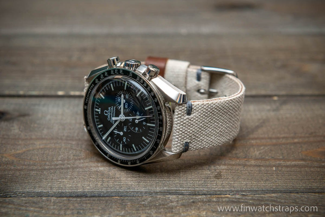 Vintage washed canvas watch strap, handmade to order, full customisation options.