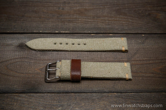 Vintage washed canvas watch strap, handmade to order, full customisation options.