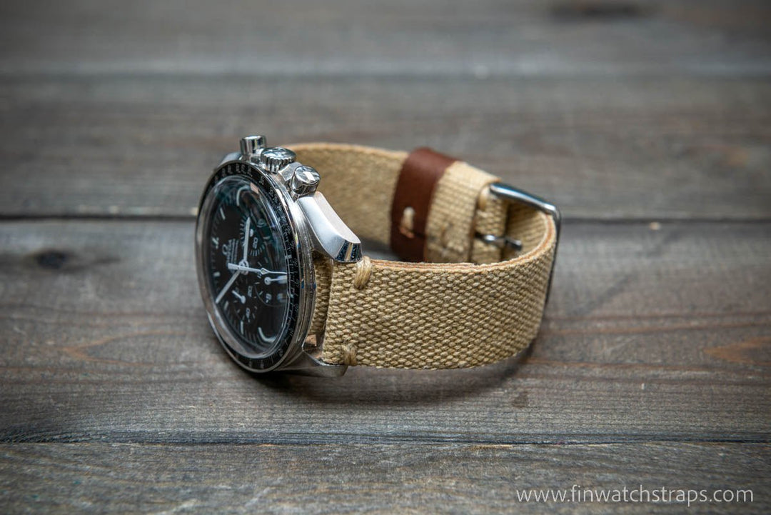 Vintage washed canvas watch strap, handmade to order, full customisation options