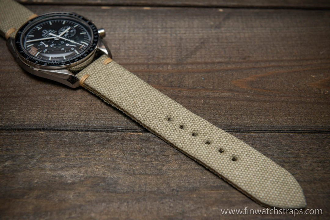 Vintage washed canvas watch strap, handmade to order, full customisation options.