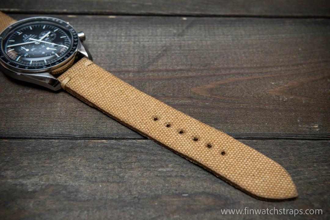 Vintage washed canvas watch strap, handmade to order, full customisation options.