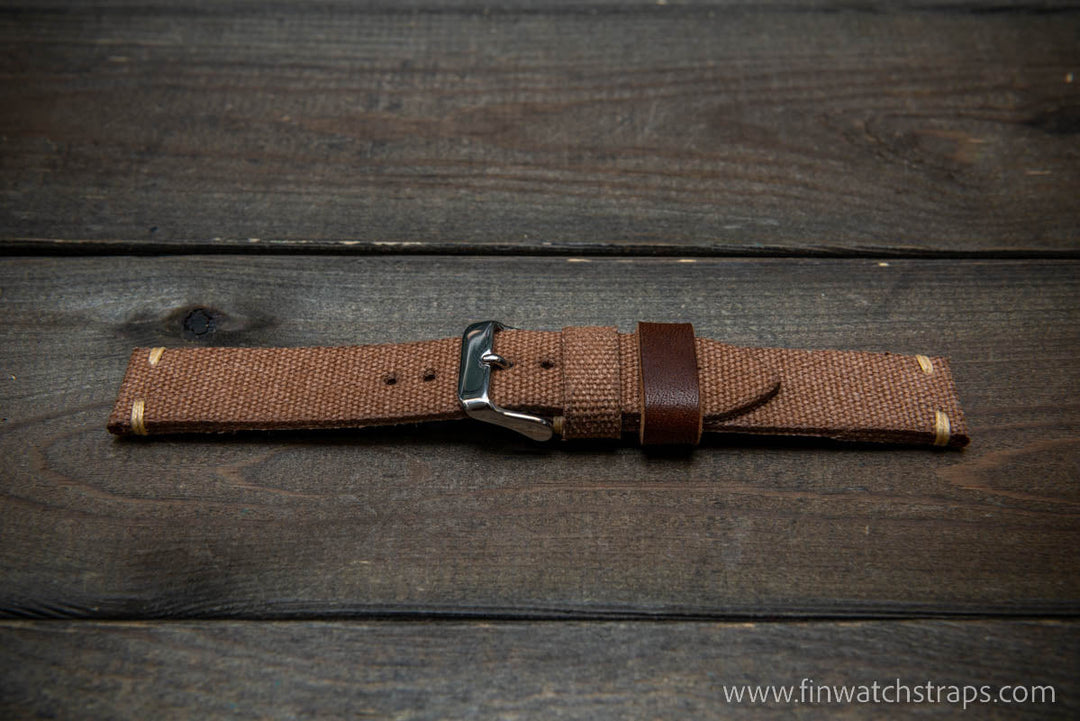 Vintage washed canvas watch strap, handmade to order, full customisation options.