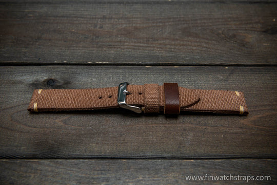 Vintage washed canvas watch strap, handmade to order, full customisation options.