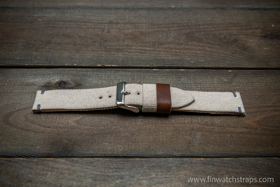 Vintage washed canvas watch strap, handmade to order, full customisation options.