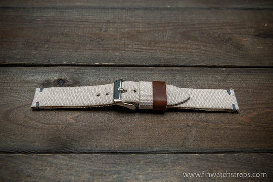 Vintage washed canvas watch strap, handmade to order, full customisation options.