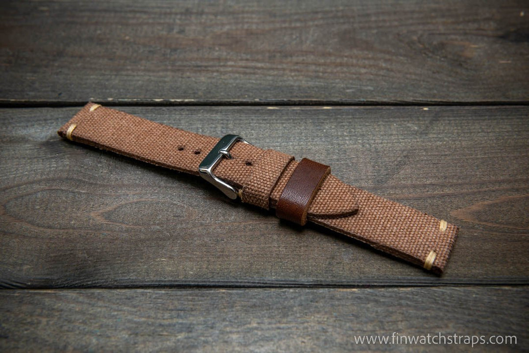 Vintage washed canvas watch strap, handmade to order, full customisation options.
