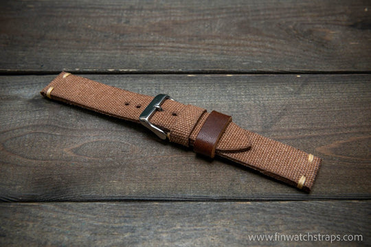 Vintage washed canvas watch strap, handmade to order, full customisation options.