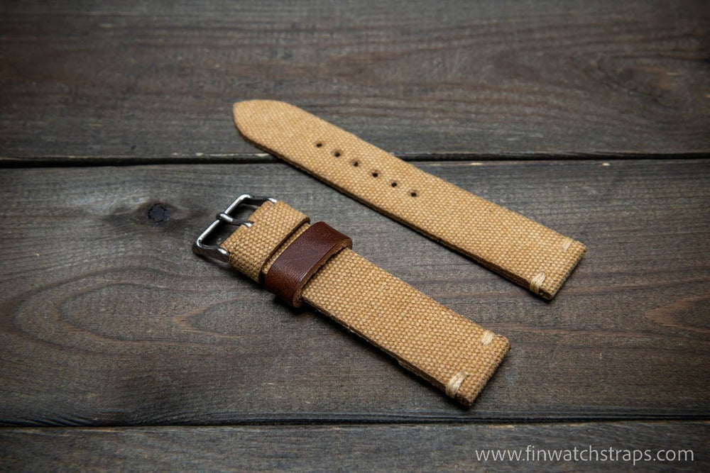 Vintage washed canvas watch strap, handmade to order, full customisation options.