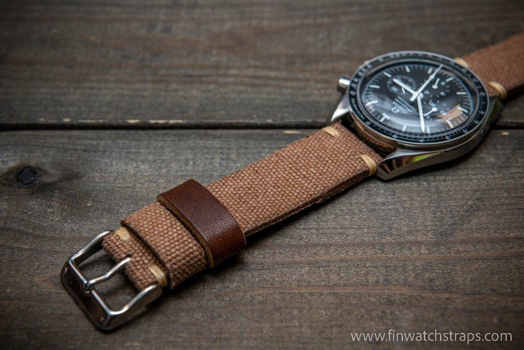 Vintage washed canvas watch strap, handmade to order, full customisation options.