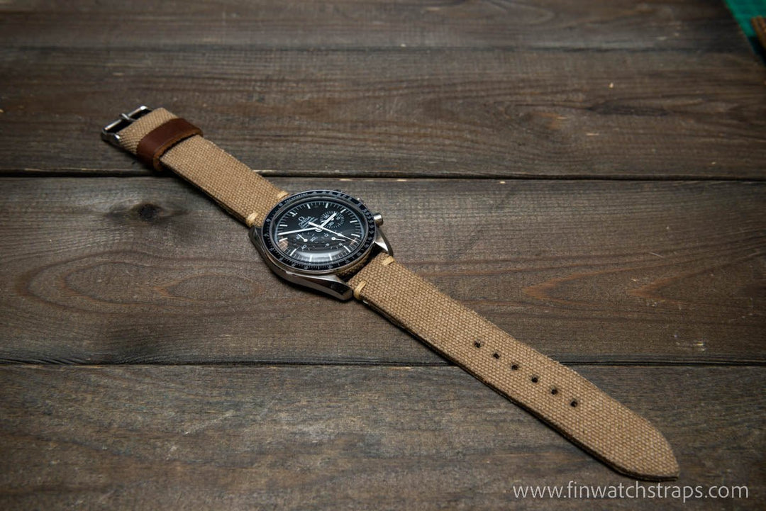Vintage washed canvas watch strap, handmade to order, full customisation options.